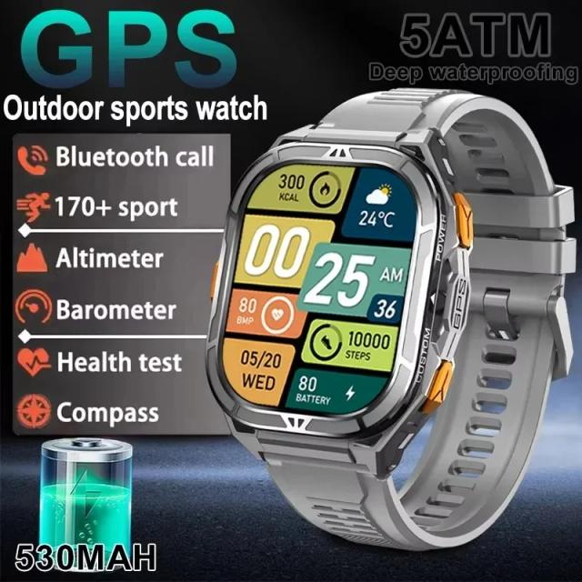 Smartwatch GPS Masculino 2025 Tela AMOLED HD 1.96" Bússola Bluetooth 5ATM