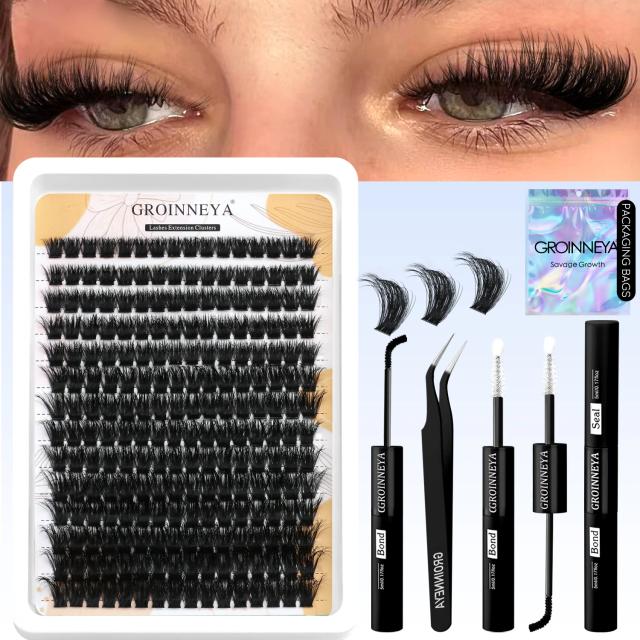 Groinneya Kit de Extensão de Cílios DIY com Retenção Forte à Prova d'Água
