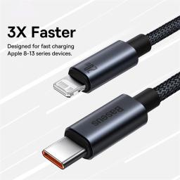 Baseus cabo usb para iphone 13 12 11 pro max iphone cabo usb de carregamento rápido para iphone x xr 8 usb tipo c para cabo relâmpago - Image 2