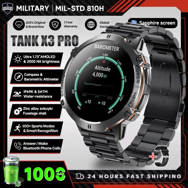Smartwatch Militar TANK X3 AMOLED HD GPS 10ATM 1000mAh