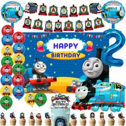 Cartoon Train Látex Foil Balões, Decoração De Festa De Aniversário, Balões, Chávena, Prato, Decorações De Festa, Backdrop Banner, Bolo Toppers, Tomás - Image 2
