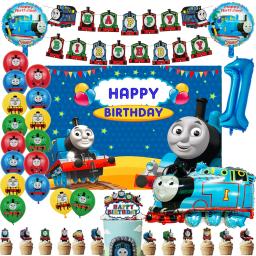 Cartoon Train Látex Foil Balões, Decoração De Festa De Aniversário, Balões, Chávena, Prato, Decorações De Festa, Backdrop Banner, Bolo Toppers, Tomás - Image 4