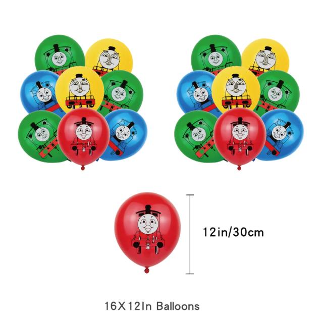 Decoração de Festa de Aniversário com Balões em Látice Foil do Trem Cartoon, incluindo Chávenas, Pratos, Banners de Fundo, Toppers de Bolo e mais