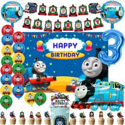 Cartoon Train Látex Foil Balões, Decoração De Festa De Aniversário, Balões, Chávena, Prato, Decorações De Festa, Backdrop Banner, Bolo Toppers, Tomás - Image 3