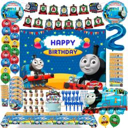 Cartoon Train Látex Foil Balões, Decoração De Festa De Aniversário, Balões, Chávena, Prato, Decorações De Festa, Backdrop Banner, Bolo Toppers, Tomás - Image 1