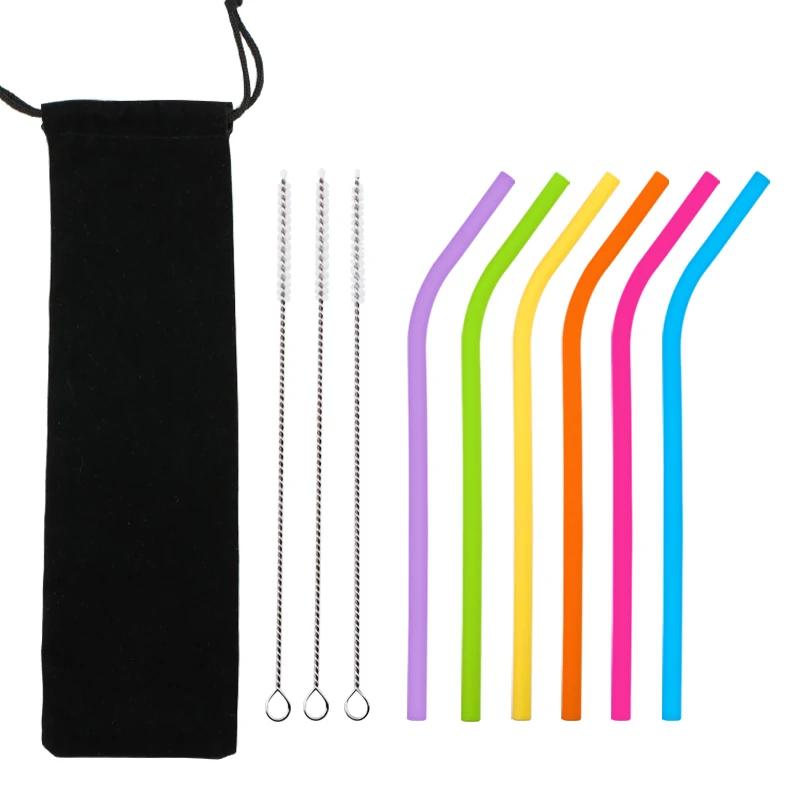 Canudos de silicone reutilizáveis, 8 peças, silicone de qualidade alimentar, flexíveis, dobrados, retas, com escova de limpeza, acessório de bar de festa - Image 1