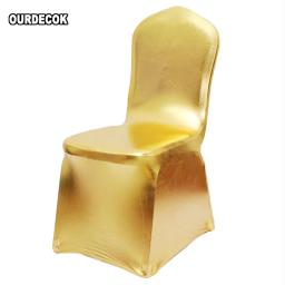 Cobertura de cadeira elástica bronzeamento ouro prata elastano tecido metálico capas de cadeira de casamento banquete decoração - Image 2