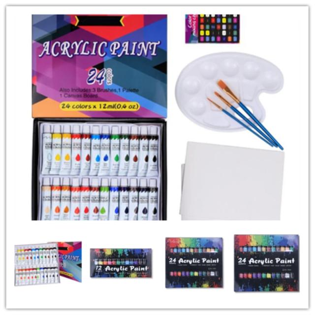 Conjunto Completo de Tintas Acrílicas em 12/24 Cores para Pintura, Aquarela e Artesanato em Cerâmica e Paredes