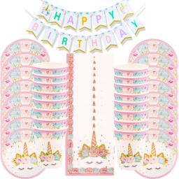 Kit de festa infantil de unicórnio, descartável, conjunto de utensílios para mesa, balão, decoração de festa de aniversário, festa para crianças - Image 4
