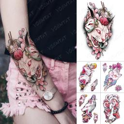 Tatuagem temporária à prova dwaterproof água adesivos gato raposa anime kawaii flash tatoo mulheres homens bonito rosa japonês arte do corpo manga falsa tatuagens tatuagem temporária de anime - Image 1
