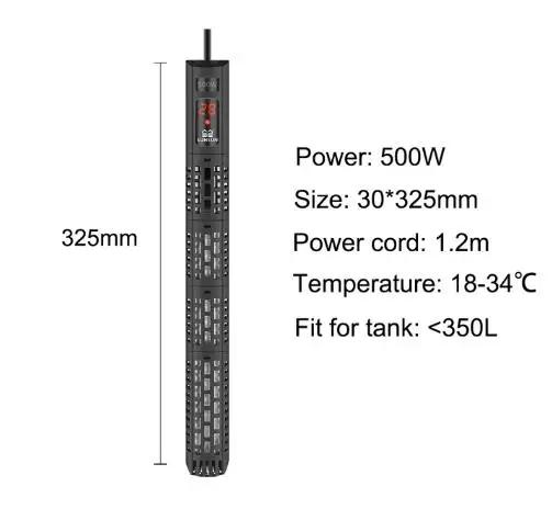 Aquecedor Submersível para Tanques de Peixes Aquário com Display LCD Digital e Controle de Temperatura Ajustável - 500W