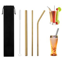 Canudinhos para bebidas de metal reutilizáveis, aço inoxidável resistente, curvos e retos, canudos de metal reutilizáveis, com escova de limpeza, acessório de bar para festas, 304 - Image 1