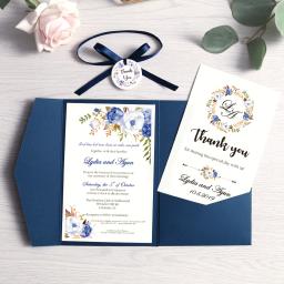 Cartão com Envelope, Convite De Casamento, Bolso Azul Marinho, Festa Borgonha, Fita e Tag, 1Pc - Image 5