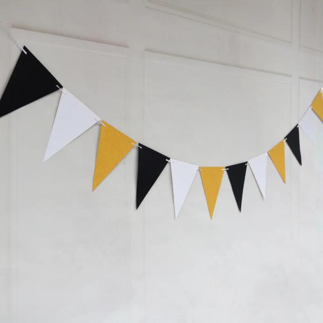 Bandeira de Papel Ouro Preto e Prata com Glitter Dourado - Guirlanda de Decoração para Casamento e Festas de Ano Novo com Estilo Nórdico