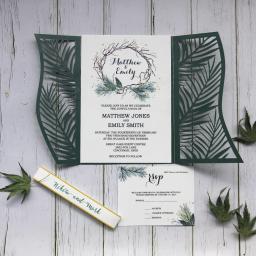 Convites impressos personalizados do casamento com cartão RSVP, casamentos e convites de noivado, decoração verde do partido do tema - Image 1