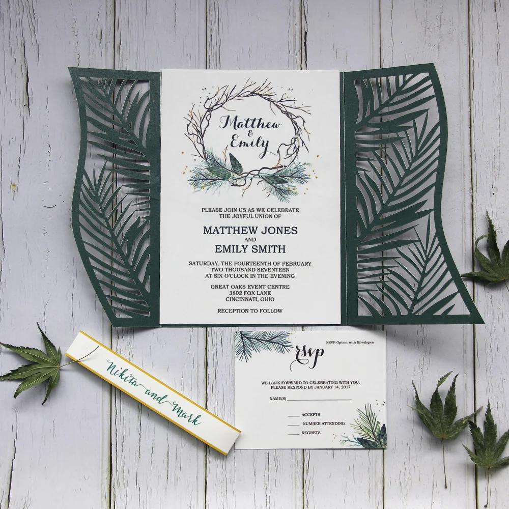 Convites impressos personalizados do casamento com cartão RSVP, casamentos e convites de noivado, decoração verde do partido do tema - Image 1