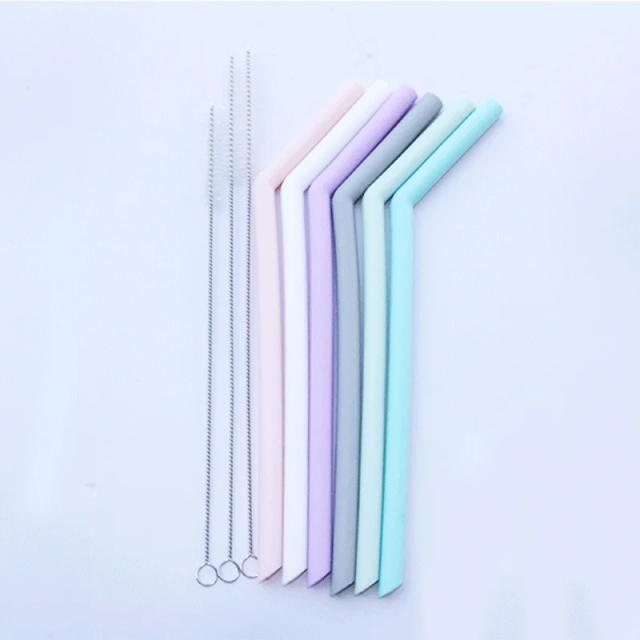 Conjunto de 6 Canudos de Silicone Reutilizáveis com Escova de Limpeza - Reto e Curvo, Seguro para Alimentos, Ideal para Festas e Bebidas.