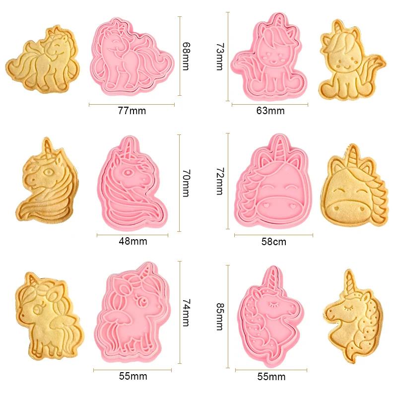 Cortadores de biscoito de unicórnio 3d 6 espaços, desenhos animados, plástico abs, para decoração de biscoitos - Image 1