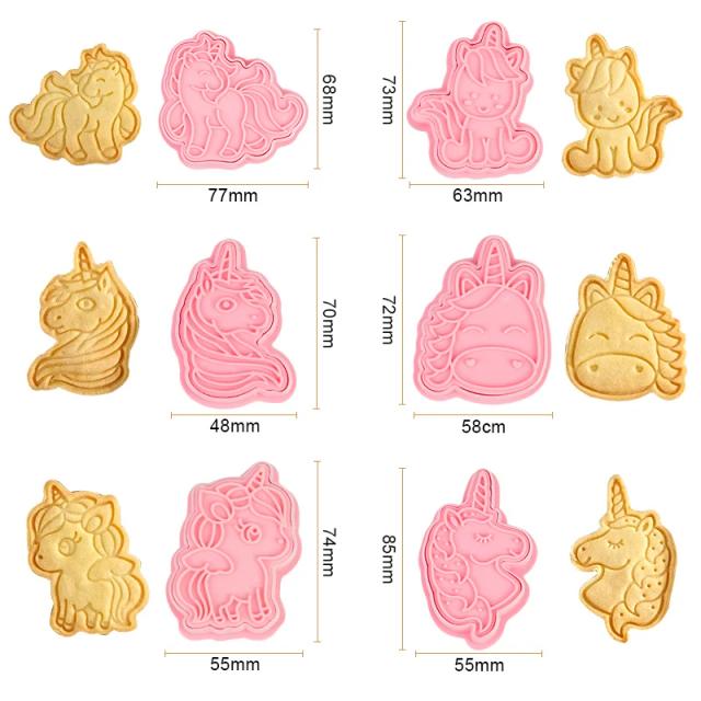 Conjunto de Cortadores de Biscoito em 3D de Unicórnio com 6 Formas Divertidas em Plástico ABS para Decorar Biscoitos
