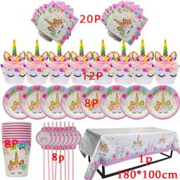 Unicórnio decoração festa de aniversário decoração crianças unicórnio conjunto de utensílios de mesa descartáveis unicornio chá de fraldas menina festa de aniversário suprimentos - Image 2