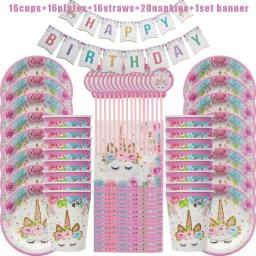 Unicórnio decoração festa de aniversário decoração crianças unicórnio conjunto de utensílios de mesa descartáveis unicornio chá de fraldas menina festa de aniversário suprimentos - Image 4