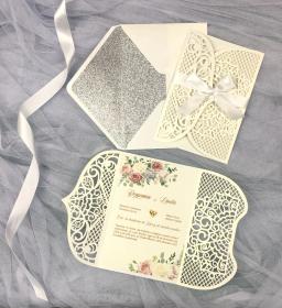 Cartões de convites cortados a laser, convite de festa de aniversário, casamento, árvore dourada, com glitter ou envelope, 1 peça - Image 3