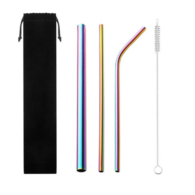 Canudinhos de Aço Inox Reutilizáveis: Curvos e Retos com Escova de Limpeza - Acessório Ideal para Festas e Bebidas