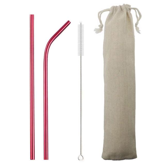 Conjunto Premium de Canudos Reutilizáveis de Aço Inoxidável com Escova e Bolsa de Armazenamento - 18/10, Dobrável e Retos