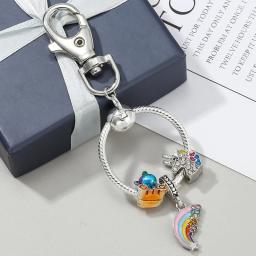 Arco-íris bonito unicórnio charme pingente chaveiro chave do carro para mulheres masculino saco acessórios chaveiro melhor diy jóias presente oferta especial - Image 1