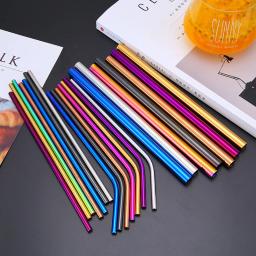 Canudinhos para bebidas de metal reutilizáveis, aço inoxidável resistente, curvos e retos, canudos de metal reutilizáveis, com escova de limpeza, acessório de bar para festas, 304 - Image 3