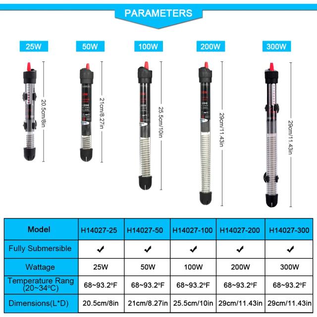 Aquecedor Submersível para Aquário 300W com Controle de Temperatura Ajustável para Peixes e Aquáticos