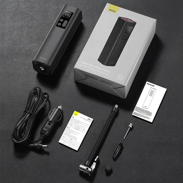 Compressor de Ar Baseus Mini: Inflador Portátil Digital de 12V e 150PSI para Pneus de Carro, Bicicleta e Barco