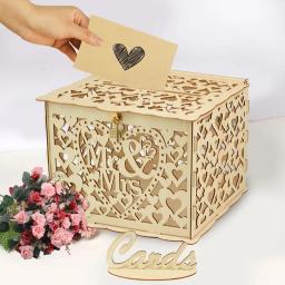 Caixa de cartão de casamento com fechadura, faça você mesmo, rústico, sinal de cartão de casamento, caixa de madeira para presente, decoração de festa de aniversário de casamento - Image 2