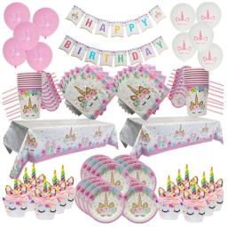 Unicórnio decoração festa de aniversário decoração crianças unicórnio conjunto de utensílios de mesa descartáveis unicornio chá de fraldas menina festa de aniversário suprimentos - Image 1