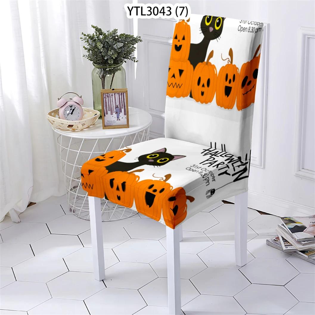 Estilo de halloween capas para cadeiras sala de jantar dos desenhos animados abóbora padrão caso estiramento cadeira anti-sujo assento cadeiras capa stuhlbezug - Image 1