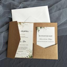 Trifold Cartões De Bolso Para Festa De Casamento, Papel Artesanal, Convites De Casamento, Impressão Personalizada RSVP, Inserir Envelope, 50X - Image 1
