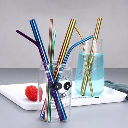 Canudinhos para bebidas de metal reutilizáveis, aço inoxidável resistente, curvos e retos, canudos de metal reutilizáveis, com escova de limpeza, acessório de bar para festas, 304 - Image 2