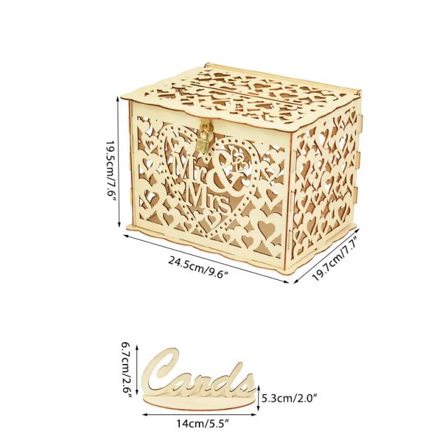 Caixa de Madeira Rústica para Cartões de Casamento com Fechadura - Faça Você Mesmo e Decore sua Festa de Aniversário de Casamento