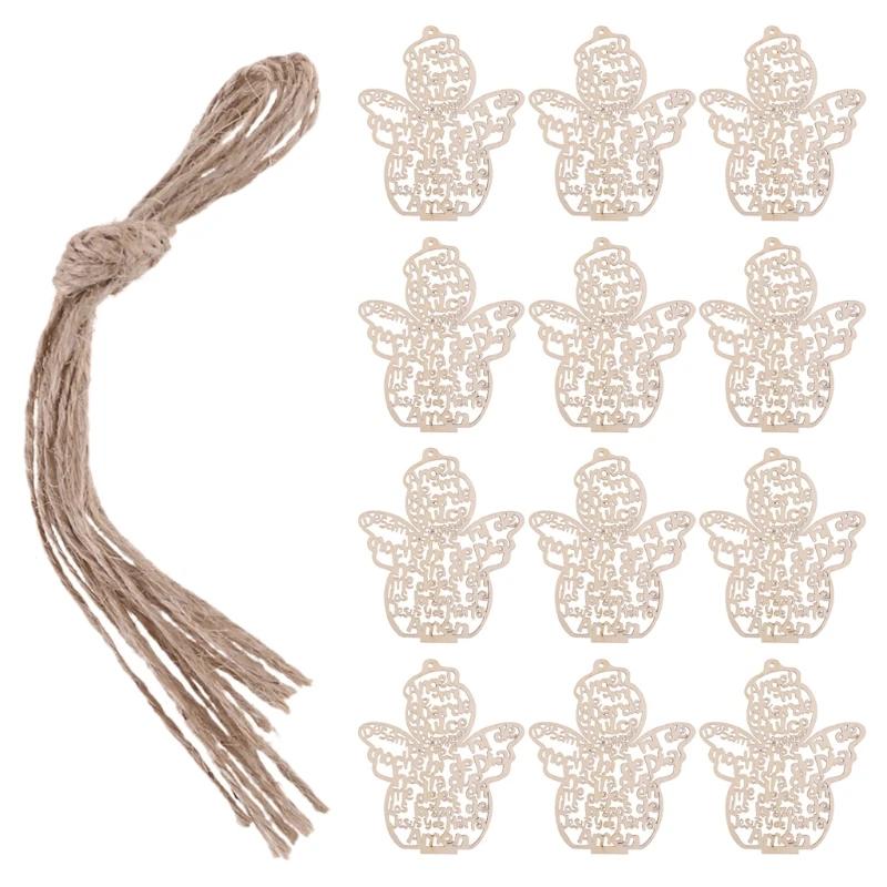 Ornamentos vazados de madeira para boneca de anjo, enfeites de pingentes para projetos de arte diy, decoração de festa de natal com 12 unidades - Image 1