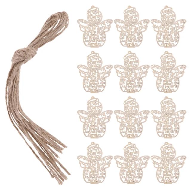 Ornamentos de Madeira Vazados para Bonecas de Anjo - Conjunto com 12 Enfeites DIY para Decoração de Natal