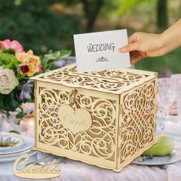 Caixa de cartão de casamento com fechadura, faça você mesmo, rústico, sinal de cartão de casamento, caixa de madeira para presente, decoração de festa de aniversário de casamento - Image 3