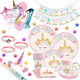 Kit de festa infantil de unicórnio, descartável, conjunto de utensílios para mesa, balão, decoração de festa de aniversário, festa para crianças - Image 6