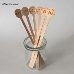 100 pçs personalizado stir varas cocktail bebida agitadores swizzle varas madeira agitar cocktail festa bar casamento iniciais personalizado - Image 2