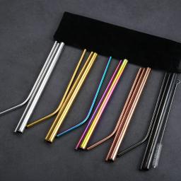 Canudinhos para bebidas de metal reutilizáveis, aço inoxidável resistente, curvos e retos, canudos de metal reutilizáveis, com escova de limpeza, acessório de bar para festas, 304 - Image 4