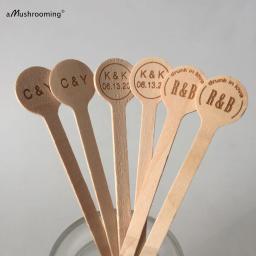 100 pçs personalizado stir varas cocktail bebida agitadores swizzle varas madeira agitar cocktail festa bar casamento iniciais personalizado - Image 3