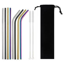 Canudos reutilizáveis de aço inoxidável, conjunto de canudos com canudo dourado, canudo mteal para festa de café, bar, com escova de limpeza, bolsa portátil, 18/10 - Image 6