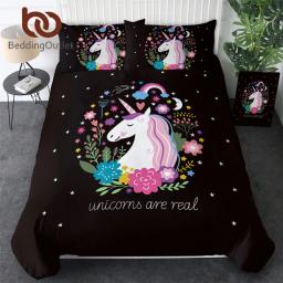 BeddingOutlet Unicórnio Bedding Set for Kids Capa de edredão dos desenhos animados com fronhas Meninas Pink Bed Set Floral Home Textiles Dropship - Image 1