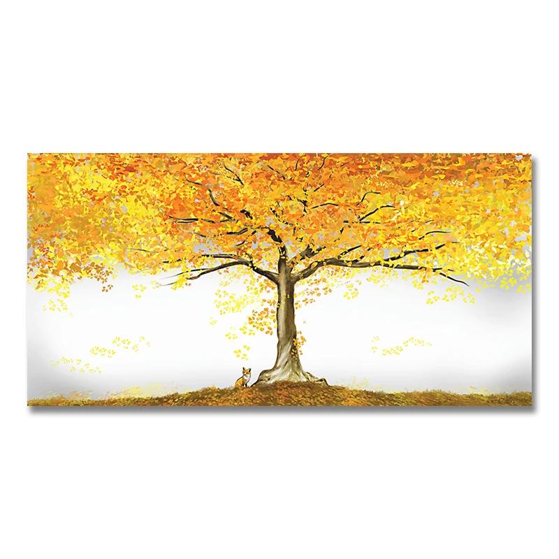 Tamanho grande pintura da lona parede arte da árvore de ouro pintura a óleo cartaz e impressão para sala estar decoração casa nenhum quadro - Image 1