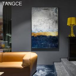 Quadros abstratos para parede, quadros azuis com folha de ouro, arte de parede para sala de estar, decoração marinha e de tamanho grande - Image 3