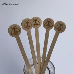 100 pçs mel abelha agitadores de madeira personalizado gravado bebida swizzle agitar varas de café redondas - Image 4